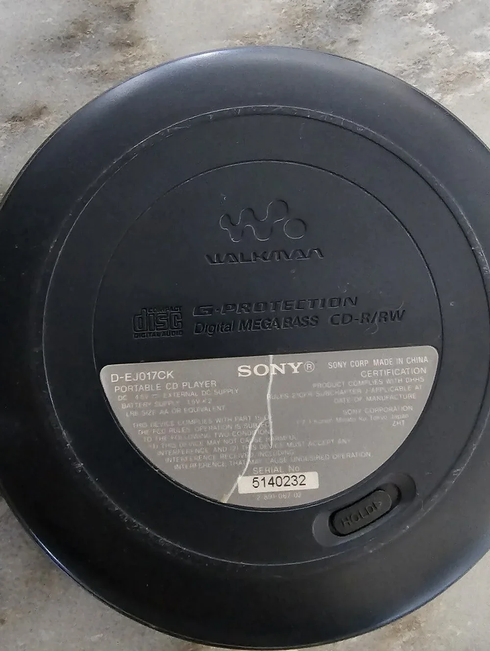 Sony Walkman CD Player D-EJ017CK Black FOR PARTS/REPAIR Doesn’t Read Discs